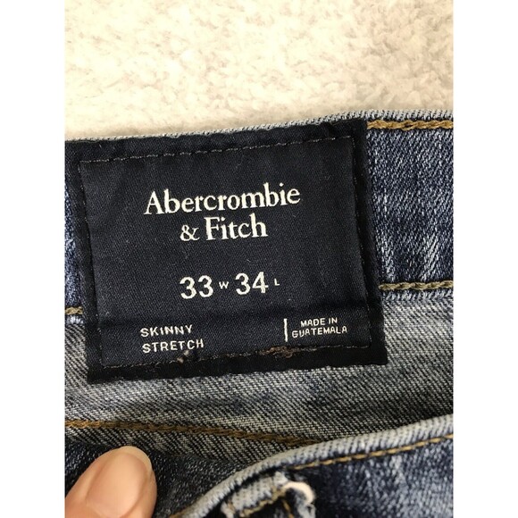 Abercrombie & Fitch Jeans Mens 33x34* Skinny Stretch Tapered Medium Wash Preppy - Picture 6 of 13